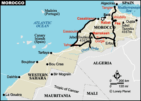 overzichtkaart route in Marokko